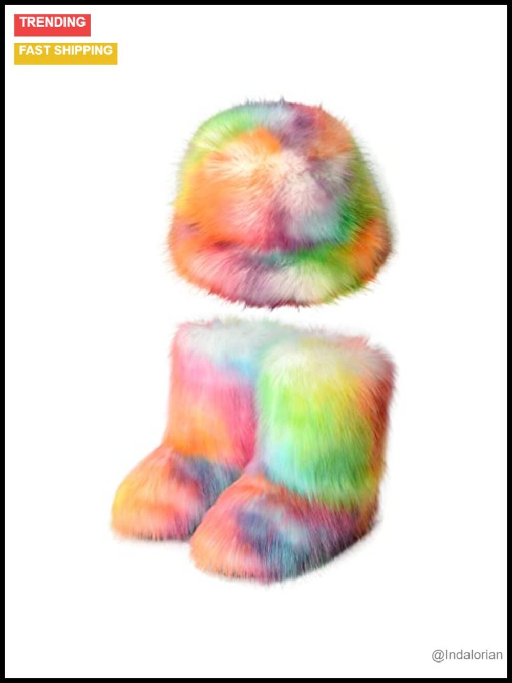 Faux Fur Snow Boots and Bucket Hat Set Fuzzy Winter